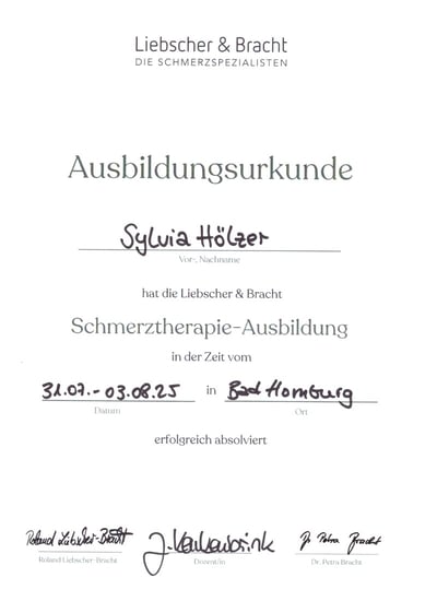 Liebscher & Bracht Ausbildungsurkunde